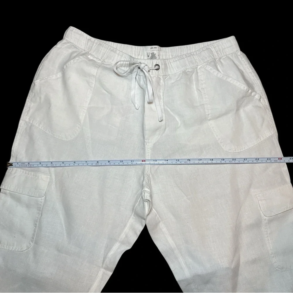 White Nicole Miller 100% Linen Cargo Jogger Pants - Picture 9 of 11